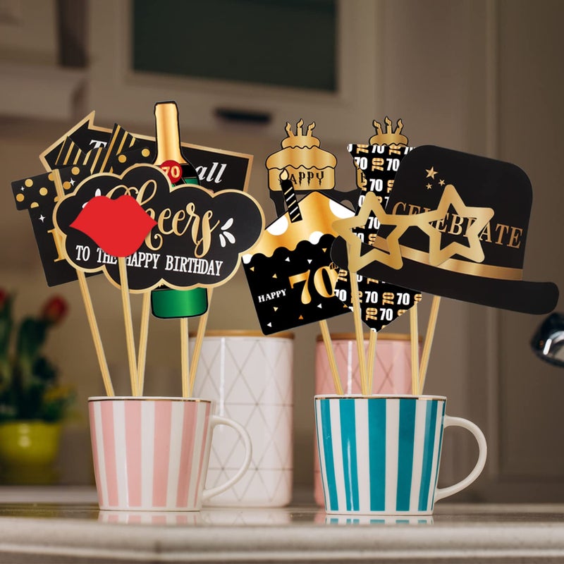 LINGTEER Happy 70th Birthday Party Photo Booth Props,Cheers to 70th Birthday Seventy Years Old Bday Party Centerpieces Props Decorations Sign. - Image 5